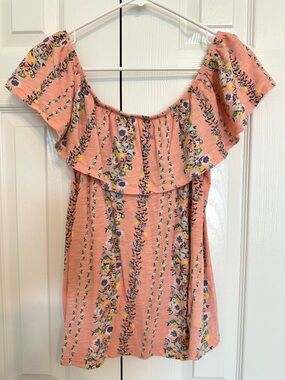 Size Small Peach Floral Flowy Summer Old Navy 100% Cotton Blouse Top Shirt Women